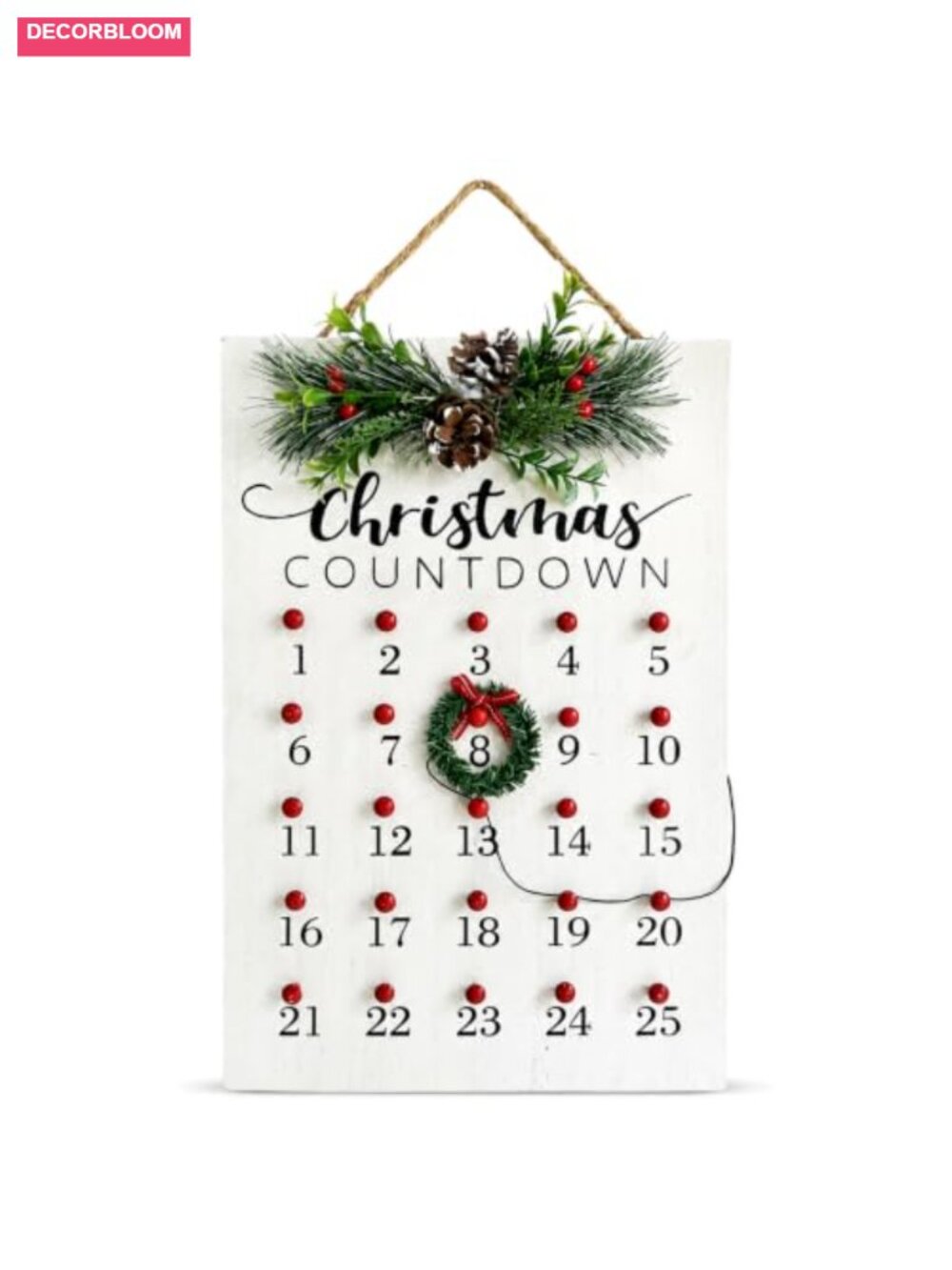 15" Wood Christmas Advent Calendar Wall Hanging Wreath Countdown Sign